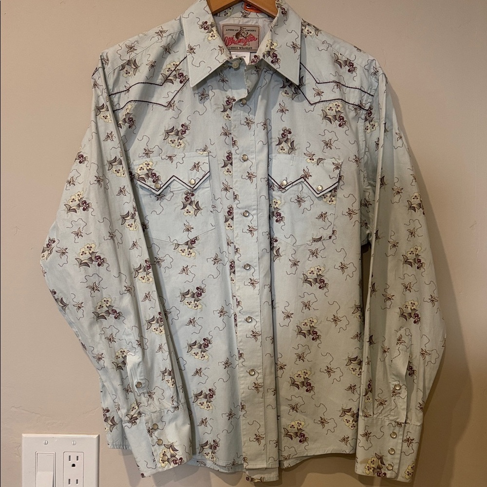Wrangler Light Blue Floral Western Shirt